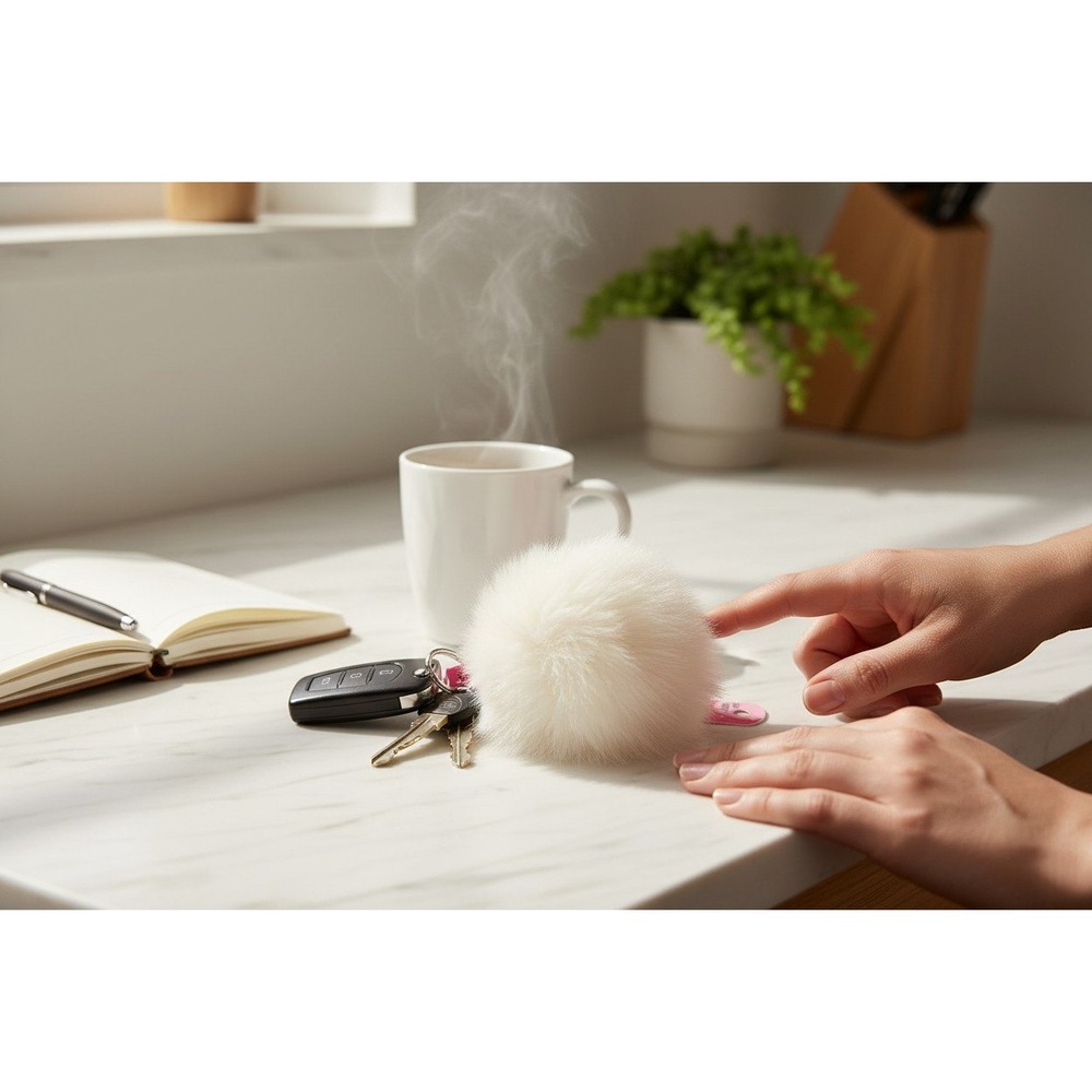 Bead Landing Pom Pom Keychain Womens OS Cream Brand New Faux Fur Bag Charm
